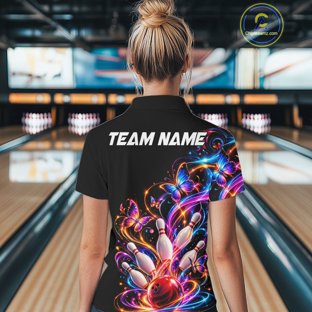 Glowing Funny Butterfly Bowling Shirt For Women Custom Colorful Bowling Team Jersey, Bowling Gifts TDM7883