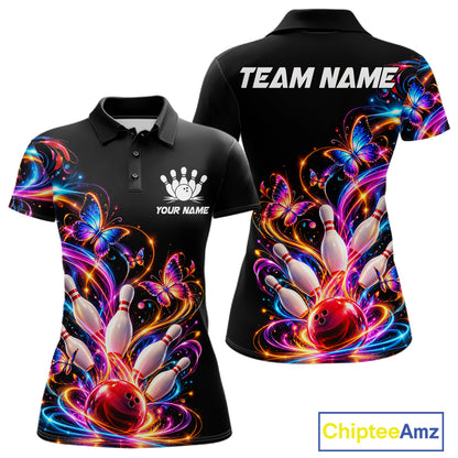 Glowing Funny Butterfly Bowling Shirt For Women Custom Colorful Bowling Team Jersey, Bowling Gifts TDM7883