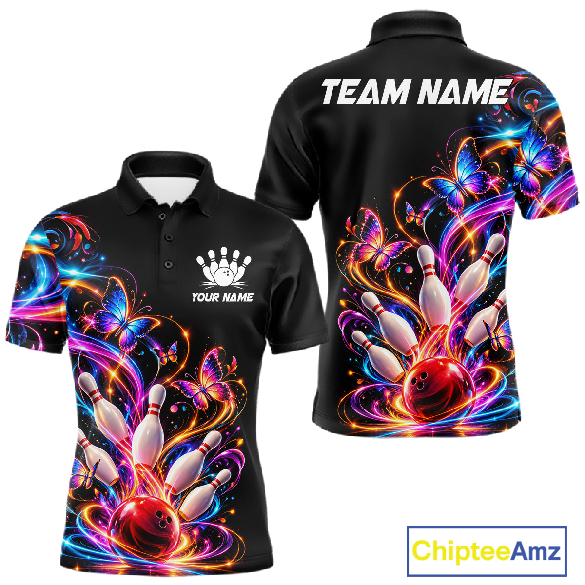 Glowing Funny Butterfly Bowling Shirt For Men Custom Colorful Bowling Team Jersey, Bowling Gifts TDM7883