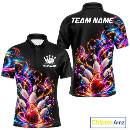 Glowing Funny Butterfly Bowling Shirt For Men Custom Colorful Bowling Team Jersey, Bowling Gifts TDM7883