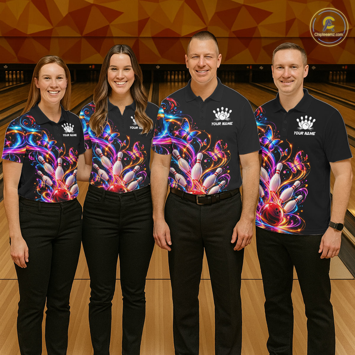 Glowing Funny Butterfly Bowling Shirt For Men Custom Colorful Bowling Team Jersey, Bowling Gifts TDM7883