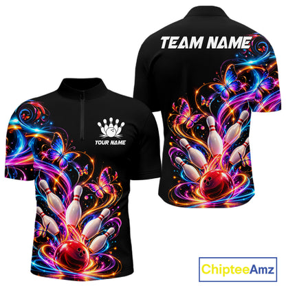 Glowing Funny Butterfly Bowling Shirt For Men Custom Colorful Bowling Team Jersey, Bowling Gifts TDM7883