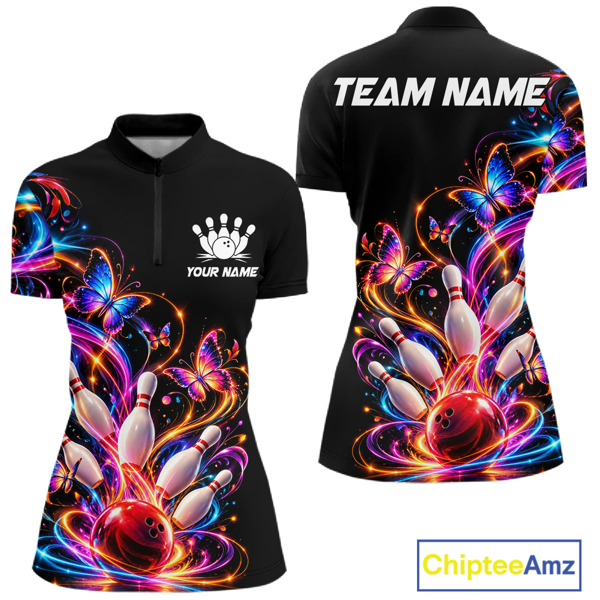 Glowing Funny Butterfly Bowling Shirt For Women Custom Colorful Bowling Team Jersey, Bowling Gifts TDM7883