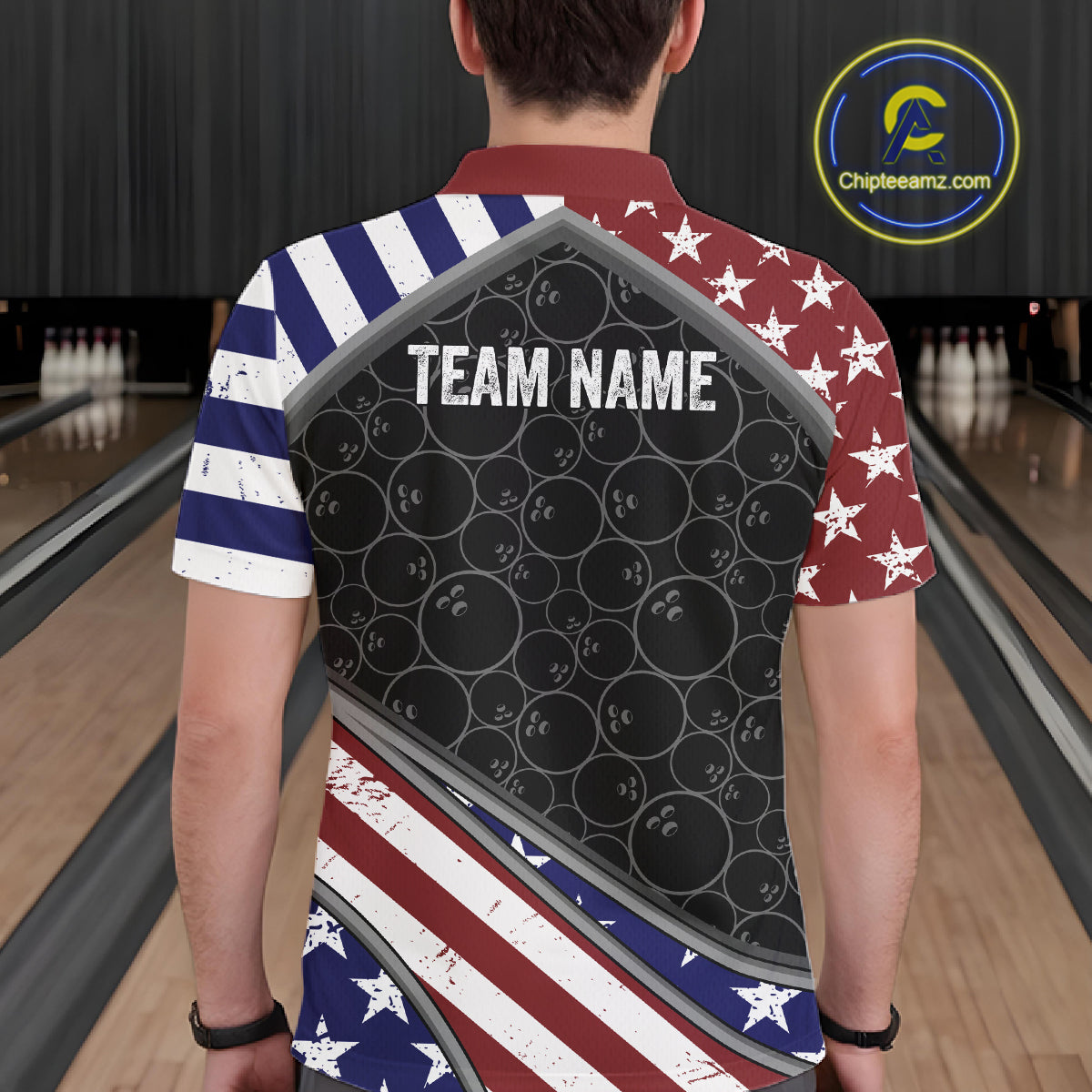 Personalized American Flag Bowling Jersey For Men Custom Patriotic Bowling League Team Shirts TDM7885
