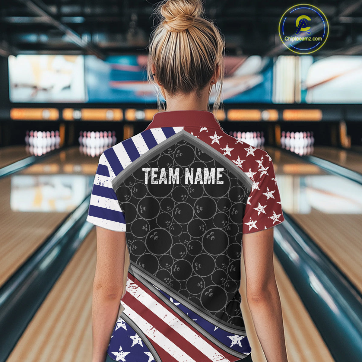 Personalized American Flag Bowling Jersey For Women Custom Patriotic Bowling League Team Shirts TDM7885