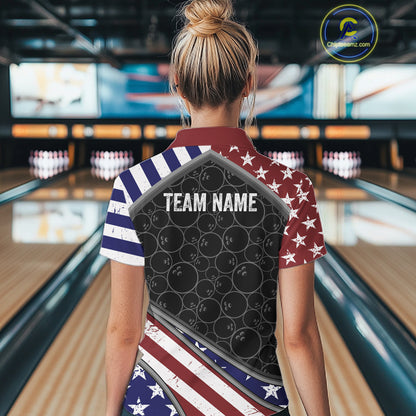 Personalized American Flag Bowling Jersey For Women Custom Patriotic Bowling League Team Shirts TDM7885
