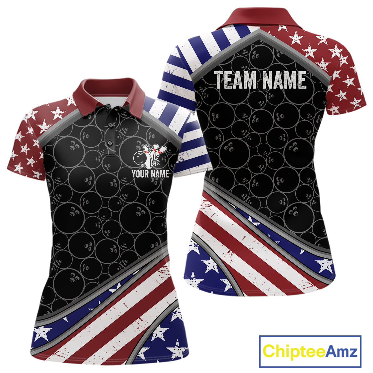 Personalized American Flag Bowling Jersey For Women Custom Patriotic Bowling League Team Shirts TDM7885