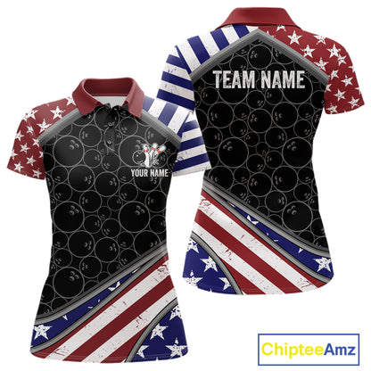 Personalized American Flag Bowling Jersey For Women Custom Patriotic Bowling League Team Shirts TDM7885