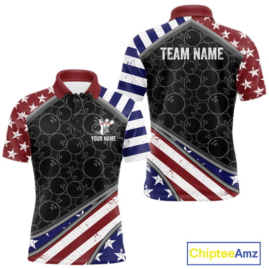 Personalized American Flag Bowling Jersey For Men Custom Patriotic Bowling League Team Shirts TDM7885