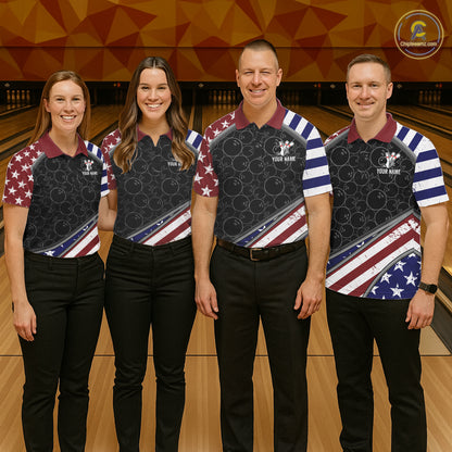 Personalized American Flag Bowling Jersey For Men Custom Patriotic Bowling League Team Shirts TDM7885