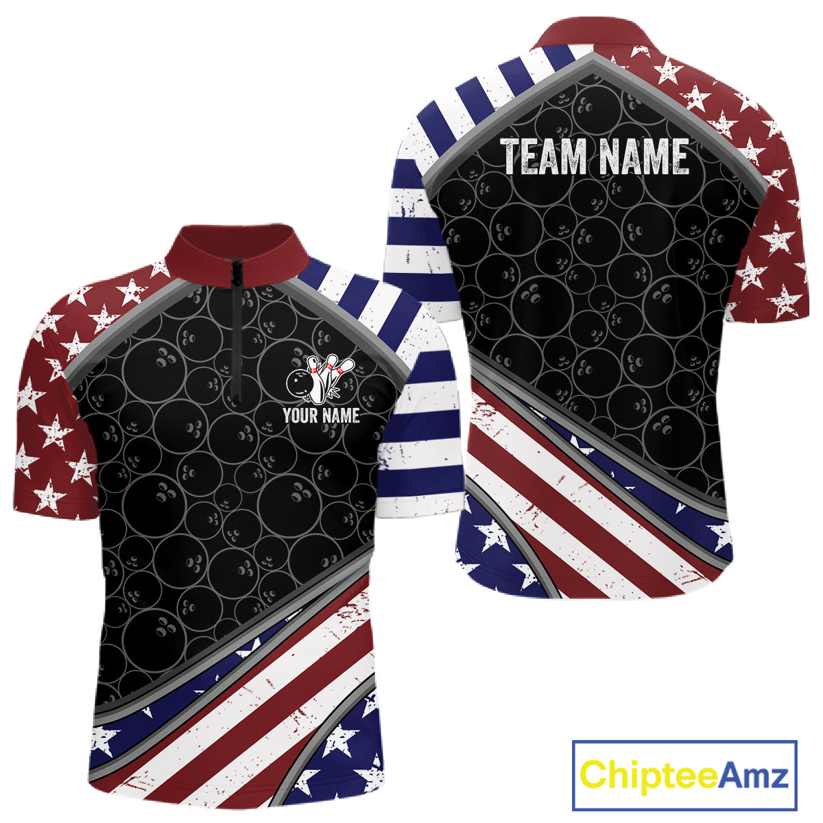 Personalized American Flag Bowling Jersey For Men Custom Patriotic Bowling League Team Shirts TDM7885