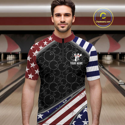 Personalized American Flag Bowling Jersey For Men Custom Patriotic Bowling League Team Shirts TDM7885