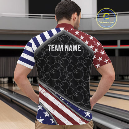 Personalized American Flag Bowling Jersey For Men Custom Patriotic Bowling League Team Shirts TDM7885