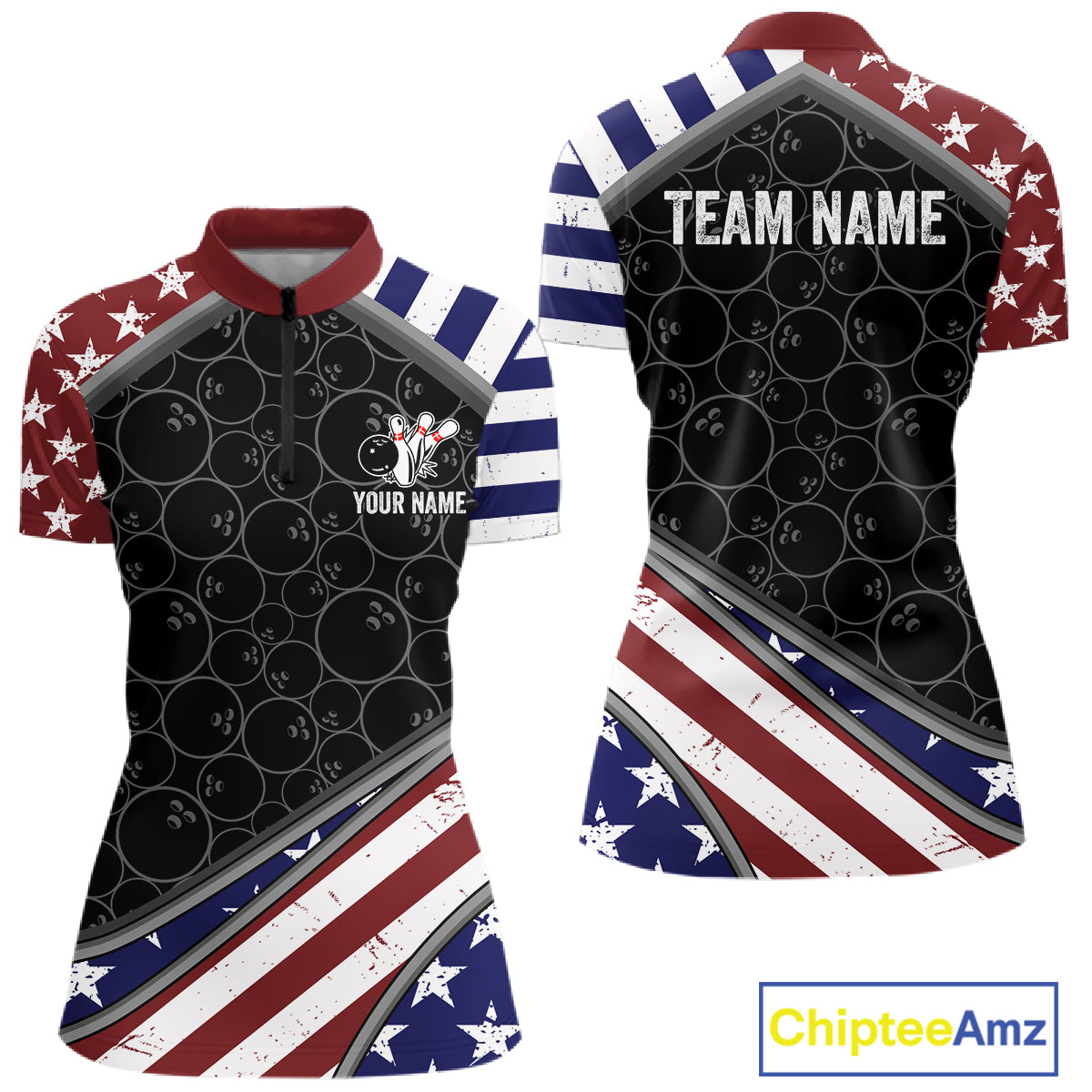 Personalized American Flag Bowling Jersey For Women Custom Patriotic Bowling League Team Shirts TDM7885