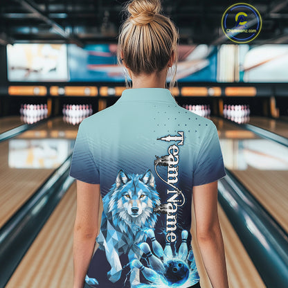 Blue Lightning Geometric Wolf Bowling Polo, Quarter Zip Shirts For Women Custom Bowling Team Jersey TDM7886
