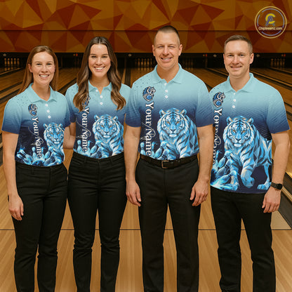 Blue Lightning Geometric Tiger Bowling Polo, Quarter Zip Shirts For Men Custom Bowling Team Jersey TDM7887