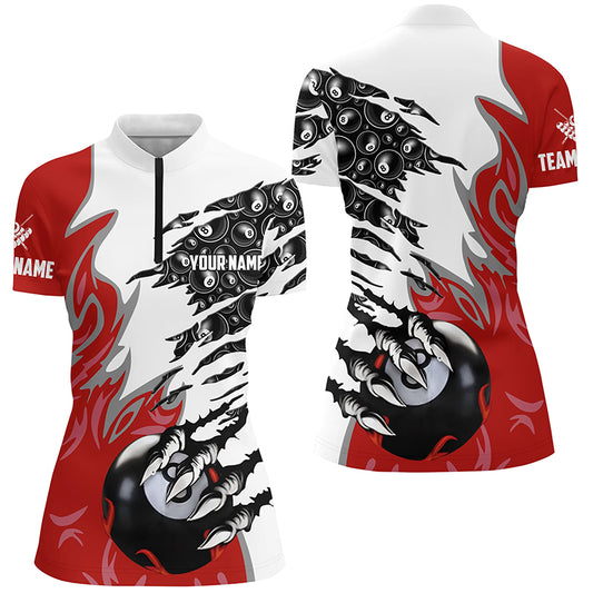 Personalized Claw 8 Ball Pool Red 3D Billiard Women Quarter-Zip Shirts, Billiard Apparel  TDM0574