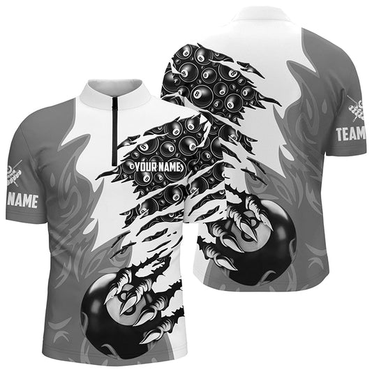 Personalized Claw 8 Ball Pool Grey 3D Billiard Polo Shirts For Men Best Billiard Apparel Clothing TDM0575