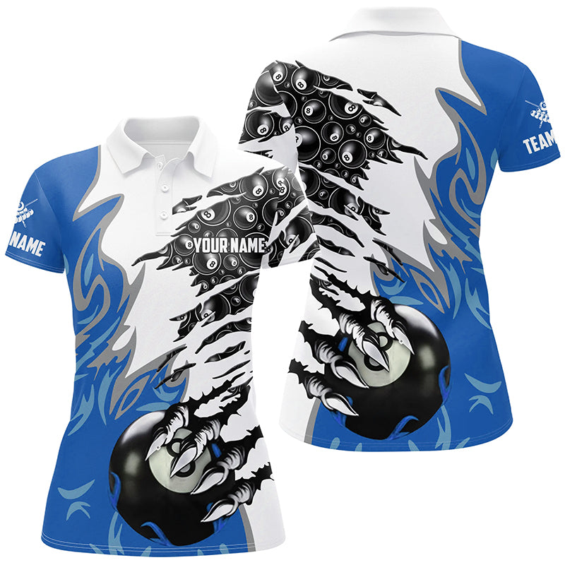 Personalized Claw 8 Ball Pool Blue 3D Billiard Polo Shirts For Women Best Billiard Apparel Clothing TDM0577