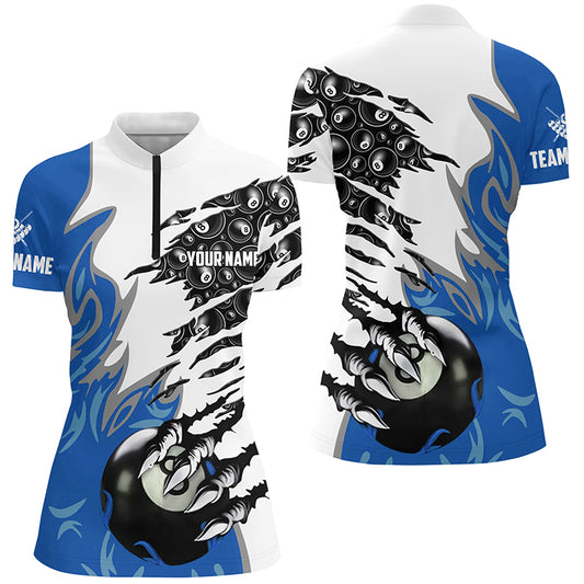 Personalized Claw 8 Ball Pool Blue 3D Billiard Women Quarter-Zip Shirts, Billiard Apparel  TDM0577