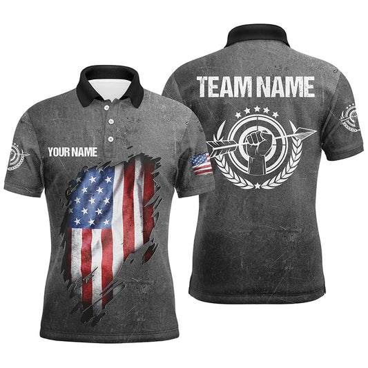 Personalized Grunge US Archery Men Polo Shirts Custom American Flag Shirts For Patriotic Archers TDM0582