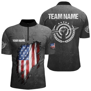 Personalized Grunge US Archery Men Quarter-Zip Shirts, American Flag Shirts For Archers TDM0582