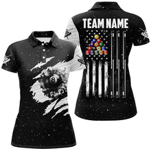 Load image into Gallery viewer, Customized Black White Grunge American Flag 8 Ball Pool Women Billiard Shirts, Patriotic Pool Jerseys TDM2985