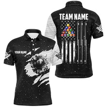 Load image into Gallery viewer, Customized Black White Grunge American Flag 8 Ball Pool Men Billiard Shirts, Patriotic Pool Jerseys TDM2985