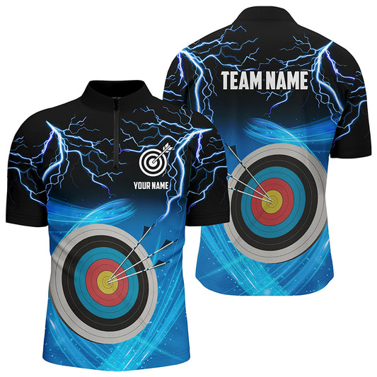 Custom Archery 3d Target Thunder Lightning Men Quarter-Zip Best Archery Team Shirts |Blue TDM0737