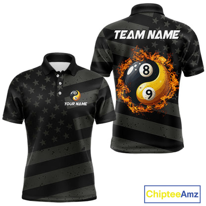 Black US Flag Yin-Yang 8 Ball & 9 Ball Custom Billiard Shirts For Men, Billiard Team Jersey TDM5460
