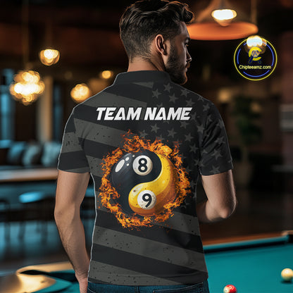 Black US Flag Yin-Yang 8 Ball & 9 Ball Custom Billiard Shirts For Men, Billiard Team Jersey TDM5460