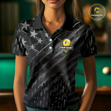 Load image into Gallery viewer, Black US Flag 9 Ball Fire Billiard Shirt For Women Custom Pool Team Billiard Jersey Polo &amp; 1/4 Zip TDM5461