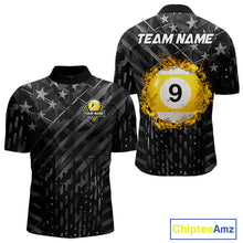 Load image into Gallery viewer, Black US Flag 9 Ball Fire Billiard Shirt For Men Custom Pool Team Billiard Jersey Polo &amp; 1/4 Zip TDM5461
