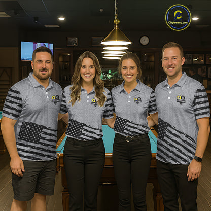Grey US Flag Yin-Yang 8 & 9 Ball Billiard Shirt For Men Custom Pool Team Jersey Polo & 1/4 Zip TDM5463
