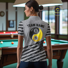 Load image into Gallery viewer, Grey US Flag Yin-Yang 8 &amp; 9 Ball Billiard Shirt For Women Custom Pool Team Jersey Polo &amp; 1/4 Zip TDM5463