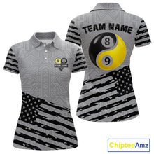 Load image into Gallery viewer, Grey US Flag Yin-Yang 8 &amp; 9 Ball Billiard Shirt For Women Custom Pool Team Jersey Polo &amp; 1/4 Zip TDM5463