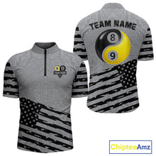 Load image into Gallery viewer, Grey US Flag Yin-Yang 8 &amp; 9 Ball Billiard Shirt For Men Custom Pool Team Jersey Polo &amp; 1/4 Zip TDM5463