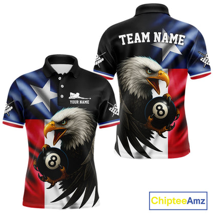 Texas Flag Eagle 8 Ball Men's Billiard Polo & 1/4 Zip Custom Patriotic Team Billiard Pool Jersey TDM5464