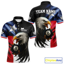 Load image into Gallery viewer, Texas Flag Eagle 8 Ball Men's Billiard Polo &amp; 1/4 Zip Custom Patriotic Team Billiard Pool Jersey TDM5464