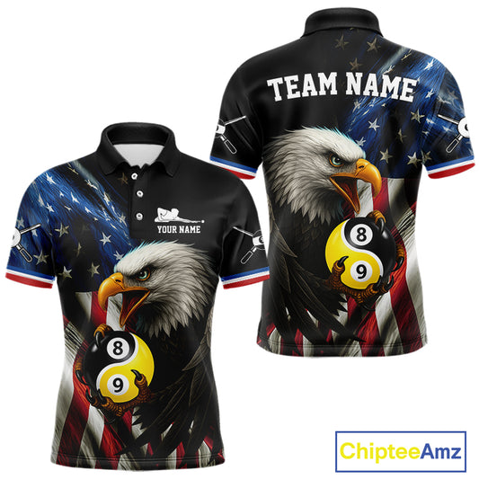 American Flag Yin-Yang 8&9 Ball Eagle Billiard Shirt For Men Custom Patriotic Billiard Team Jersey TDM5465