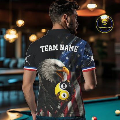 American Flag Yin-Yang 8&9 Ball Eagle Billiard Shirt For Men Custom Patriotic Billiard Team Jersey TDM5465