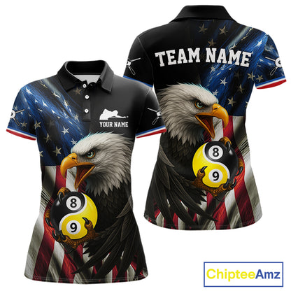 American Flag Yin-Yang 8&9 Ball Eagle Billiard Shirt For Women Custom Patriotic Billiard Team Jersey TDM5465