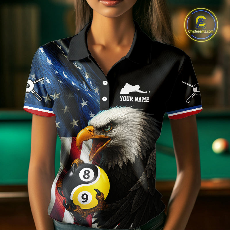 American Flag Yin-Yang 8&9 Ball Eagle Billiard Shirt For Women Custom Patriotic Billiard Team Jersey TDM5465