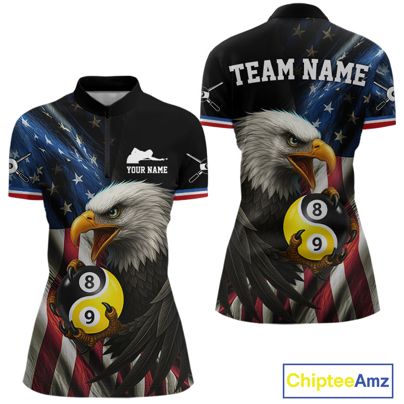 American Flag Yin-Yang 8&9 Ball Eagle Billiard Shirt For Women Custom Patriotic Billiard Team Jersey TDM5465