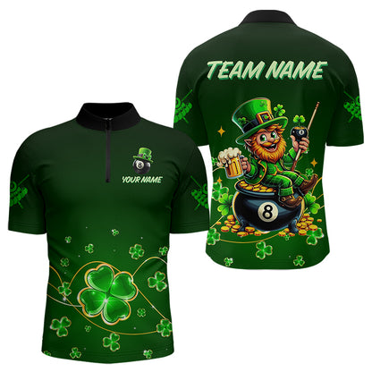 Personalized Funny Green Luckiest Shamrock Men Billiard Shirt, St Patrick Day Billiard Team Jersey TDM3426