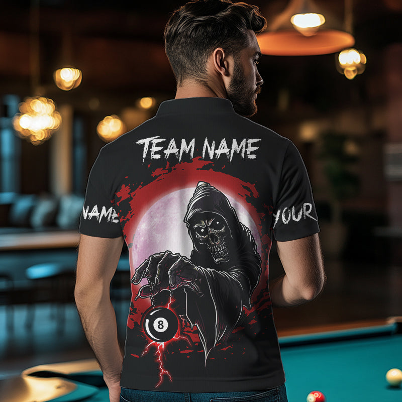 Black And Red Grunge Grim Reaper 8 Ball Billiard Shirt For Men Custom Billiard Team Jersey TDM3433