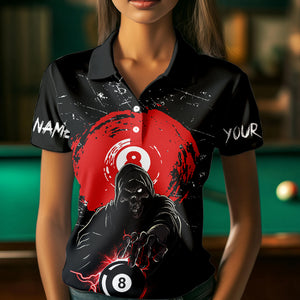 Black And Red Grunge Death Skeleton 8 Ball Billiard Shirt For Women Custom Cool Billiard Team Jersey TDM3433