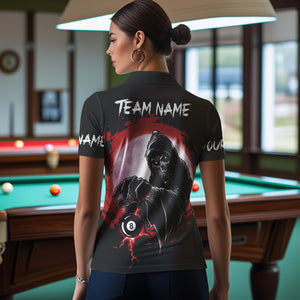 Black And Red Grunge Death Skeleton 8 Ball Billiard Shirt For Women Custom Cool Billiard Team Jersey TDM3433