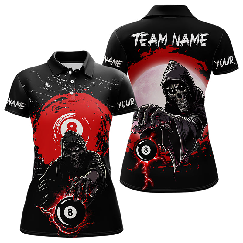 Black And Red Grunge Death Skeleton 8 Ball Billiard Shirt For Women Custom Cool Billiard Team Jersey TDM3433