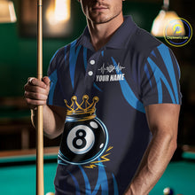 Load image into Gallery viewer, Blue Funny 8 Ball Pool Crown Neon Billiard Shirt For Men Custom Billiard Team Jersey Polo, 1/4 Zip TDM5737